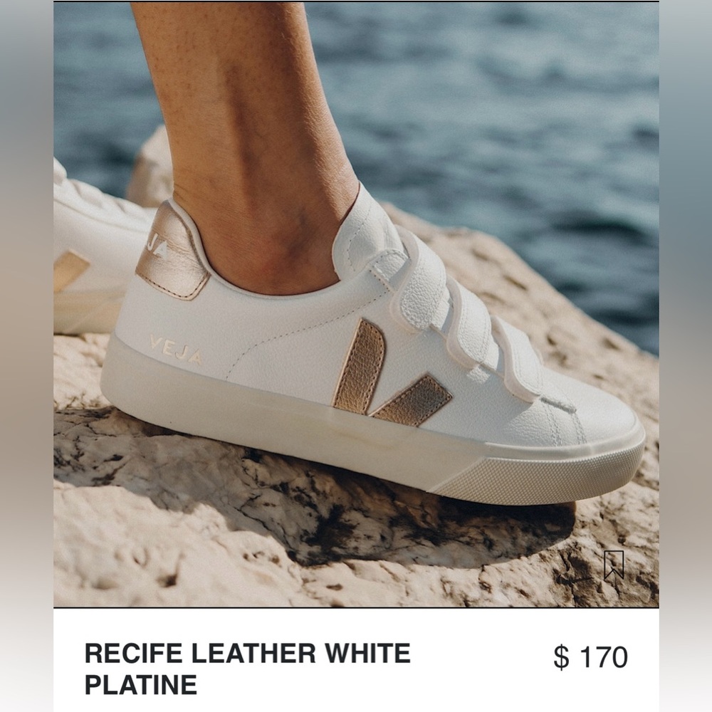 Veja Recife Leather White Platine Sneakers, Size 38